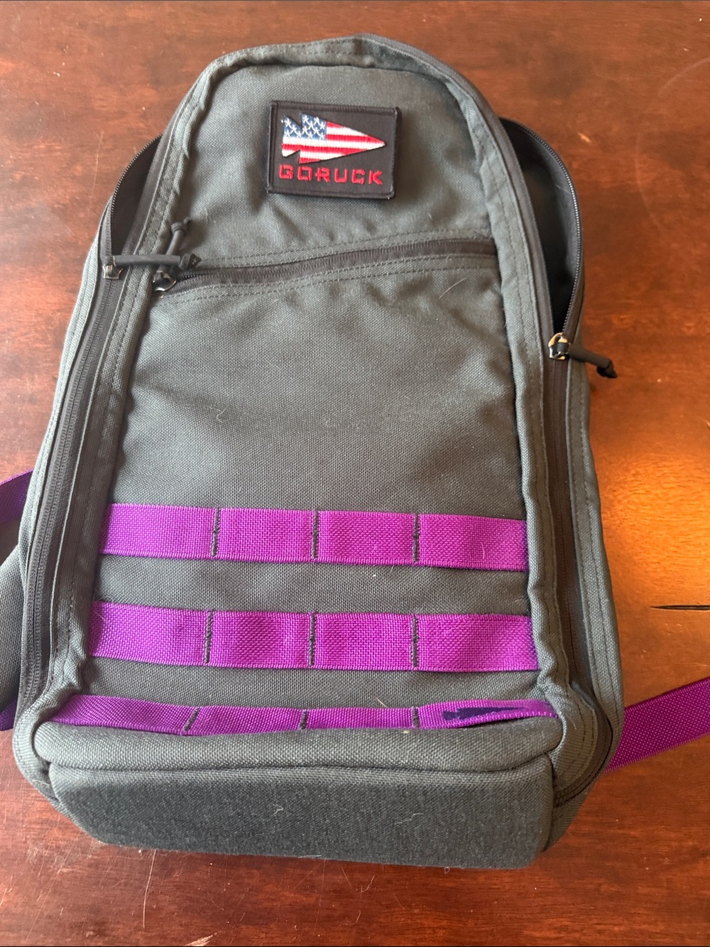 GORUCK Olive Green Sling Pack with Purple Webbing